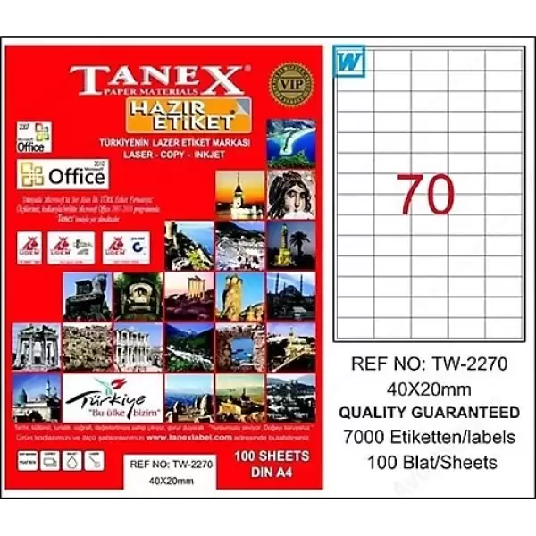 TANEX LASER ETİKET 40X20 MM TW-2270 100 LÜ