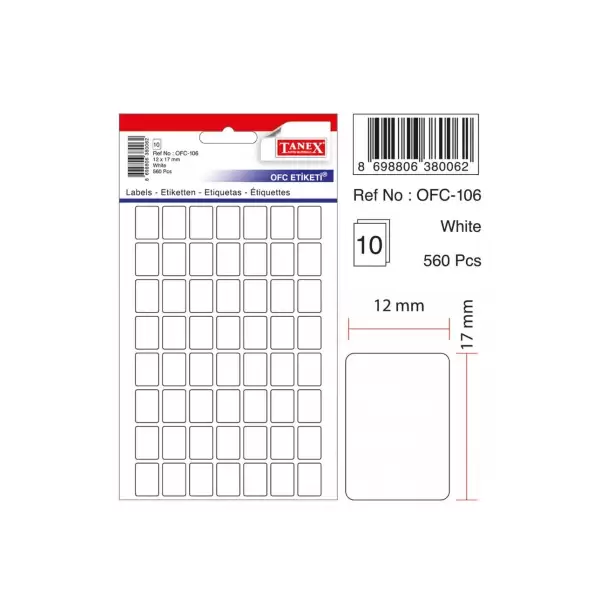 TANEX OFİS ETİ.12X17 MM BEYAZ 106 (PK-10-KT-30 LU)