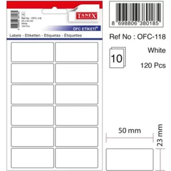 TANEX OFİS ETİ.23X50 MM BEYAZ 118(PKT-10-KT-30 LU)