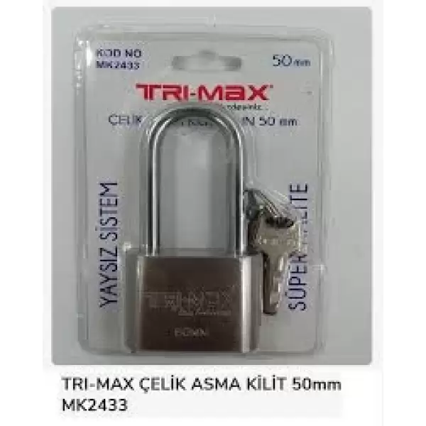 TRI-MAX ÇELİK ASMA KİLİT UZUN 50 MM MK-2433