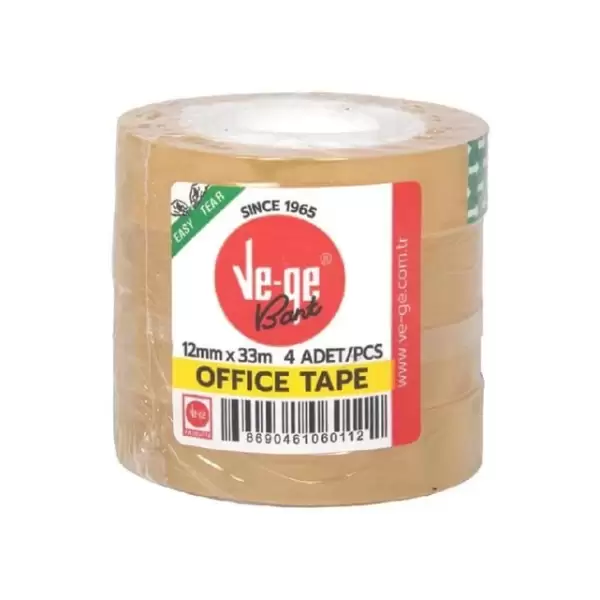 VEGE OFFICE TAPE BANT SARI 12MMX33 MT (PKT-4 LÜ)