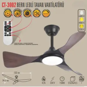CATA BERN LED TAVAN VANTİLATÖR SEZSİZ CT-3002