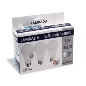 LAMBADA LED AMPUL 8,5W 6400K 3 LÜ SET 0500440
