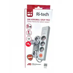 MUTLUSAN RI-TECH GRUP PRİZ USB ŞOK KORUMALI 3 MT