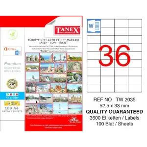 TANEX A4 ETİKET 52,5X33 MM TW-2035 100 LÜ