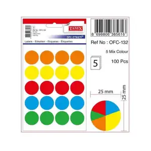 TANEX OFİS ETİ.25 MM KARIŞIK 132(PKT-10-KT-20 Lİ)