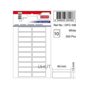 TANEX OFİS ETİ.13X40 MM BEYAZ 108(PKT-10-KT-30 LU)