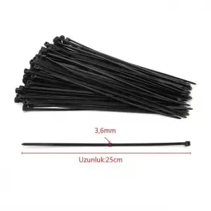 TUDOR CIRT KELEPÇE(KABLO BAĞI)3,6X370 SİYAH 25 Lİ