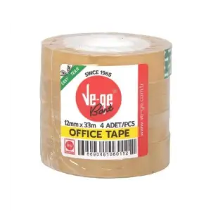VEGE OFFICE TAPE BANT SARI 12MMX33 MT (PKT-4 LÜ)
