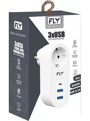 FLY GRUP PRİZ AKIM KORUMALI TEKLİ 2 USB 3400-01