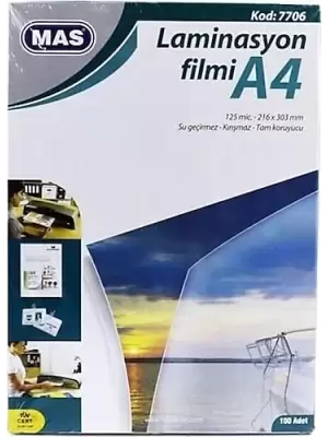 MAS LAMİNASYON FİLMİ A4 125 MİC 7706 (PKT-100 LÜ)