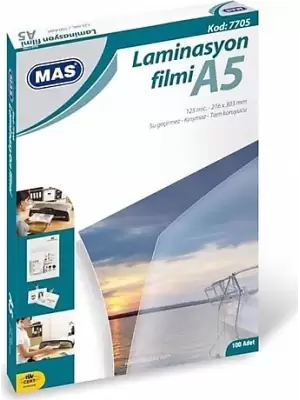 MAS LAMİNASYON FİLMİ A5 125 MİC 7705 (PKT-100 LÜ)
