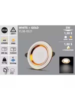 NOAS LED SPOT 5 W BEYAZ-GOLD YL38-0521 (PKT-2 Lİ)