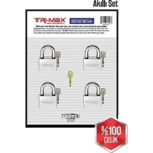 TRI-MAX ÇELİK ASMA KİLİT 4 LÜ SET MK-2441