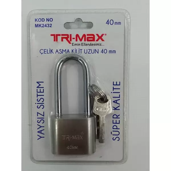 TRI-MAX ÇELİK ASMA KİLİT UZUN 40 MM MK-2432