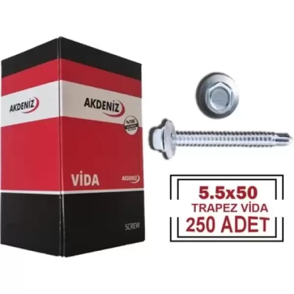 AKDENİZ TRAPEZ ÇATI VİDASI 5,5 X 50 MM 250 Lİ