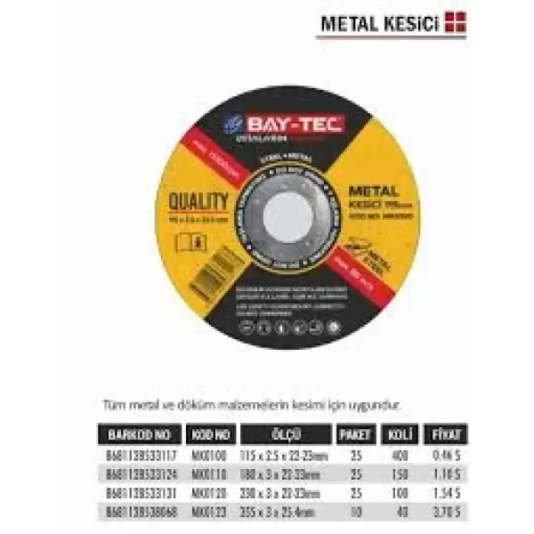BAY-TEC METAL KESİCİ 230 MM MK0120 (PKT-5 Lİ)