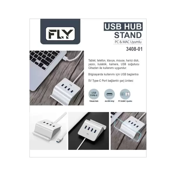 FLY USB ÇOĞALTICI 4 PORT TYPE-C FLY-3408-1