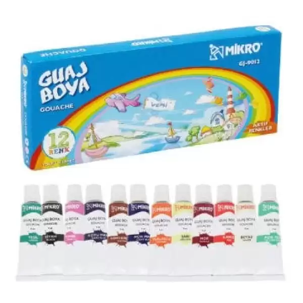 MİKRO GUAJ BOYA TÜP 12 RENK 9 ML KOD:GJ-9012A