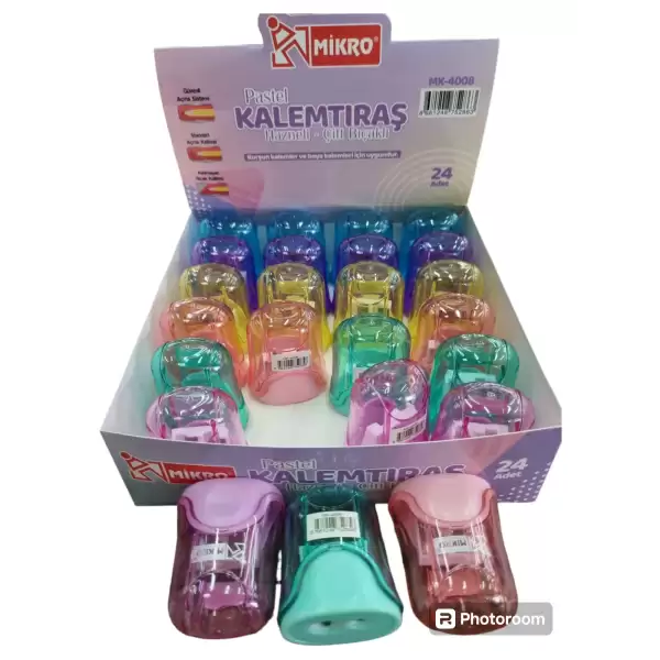 MİKRO KALEMTRAŞ PASTEL HAZNELİ MK-4008(PKT-24 LÜ)