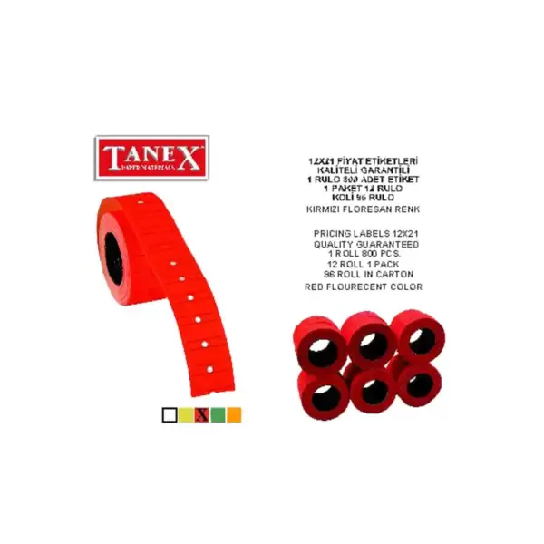 TANEX FİYAT ETİKETİ F.KIRMIZI 12X21(PK-6-KT-24 LÜ)