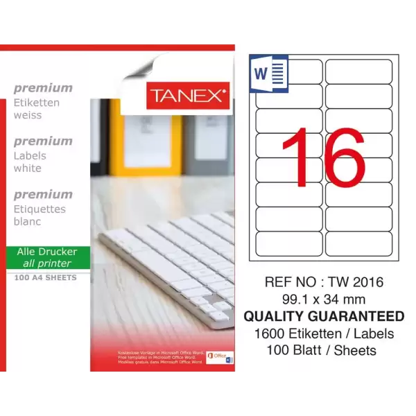 TANEX LASER ETİKET 99,1X34 MM TW-2016 100 LÜ