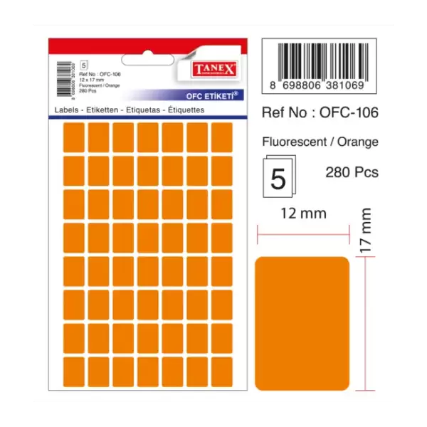 TANEX OFİS ETİ.16X22 MM TURUNCU 106(PK-10-KT-40LI)