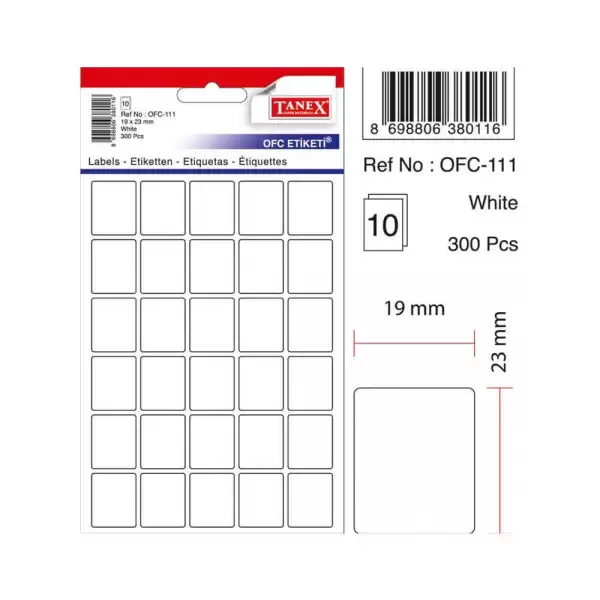 TANEX OFİS ETİ.19X23 MM BEYAZ 111(PKT-10-KT-30 LU)