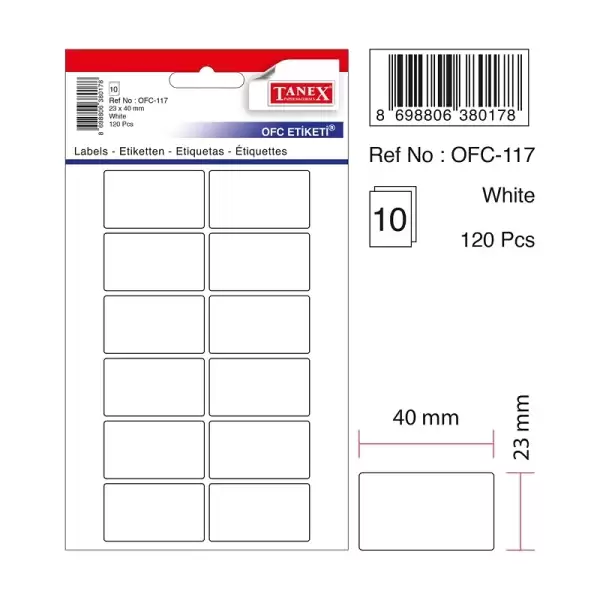 TANEX OFİS ETİ.23X40 MM BEYAZ 117(PKT-10-KT-30 LU)