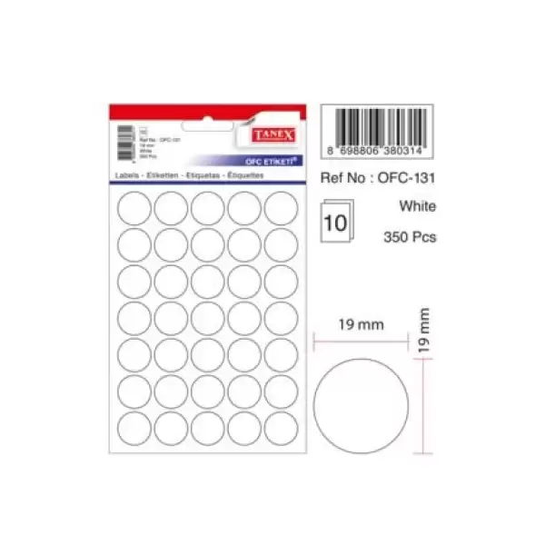 TANEX OFİS ETİKETİ 19 MM BEYAZ 131(PK-10-KT-30 LU)