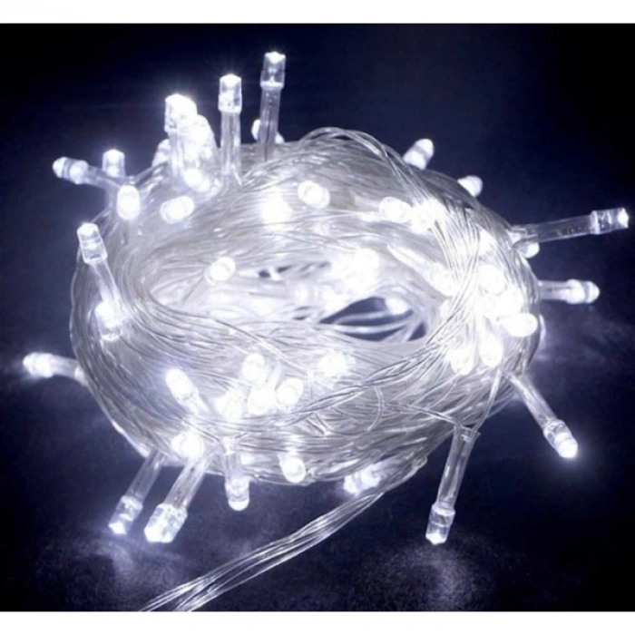 10m 100 Led Boncuk Lamba Beyaz Işık Şeffaf Kablo