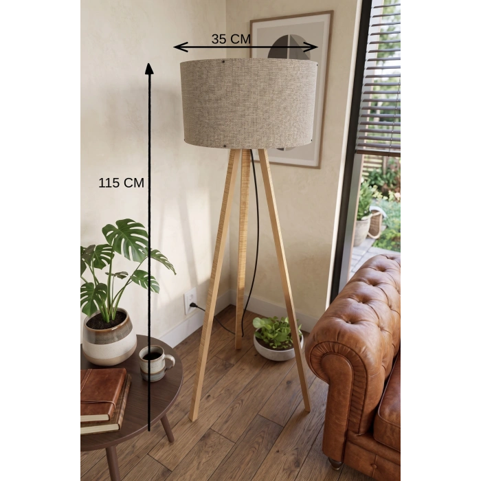 3 Ayaklı Tripod Lambader Vizon Kumaş Başlık