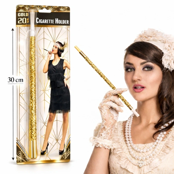 30 cm Altın Gold Payetli Tutacağı – 1920’ler Gatsby Parti Aksesuarı
