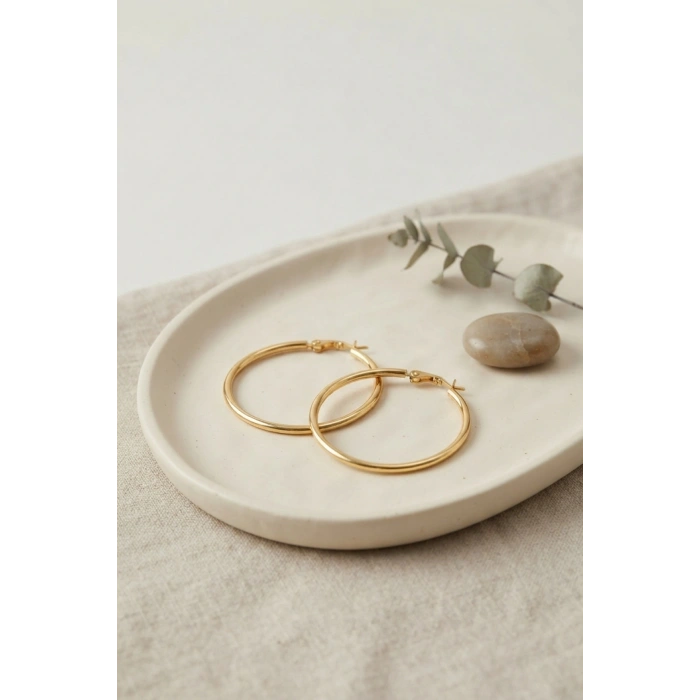 316L Çelik Gold Renk 36 mm Halka Küpe TJ-BKP12007