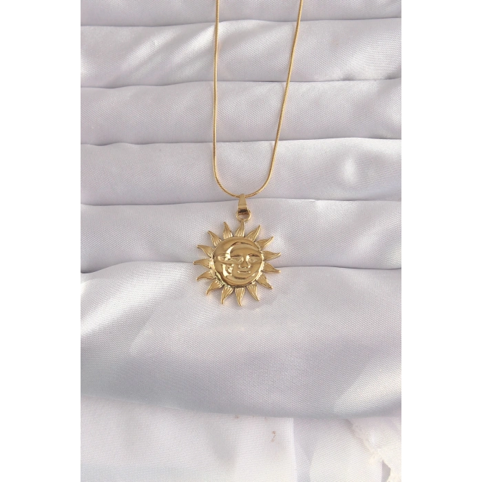 316L Çelik Gold Renk Güneş Figür Vintage Kolye - TJ-BKO9060