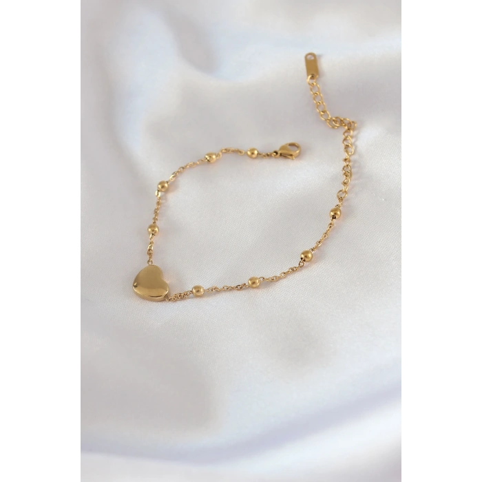 316L Çelik Gold Renk Kalp Model Minimal Top Detay Kadın Bileklik - TJ-BB5434