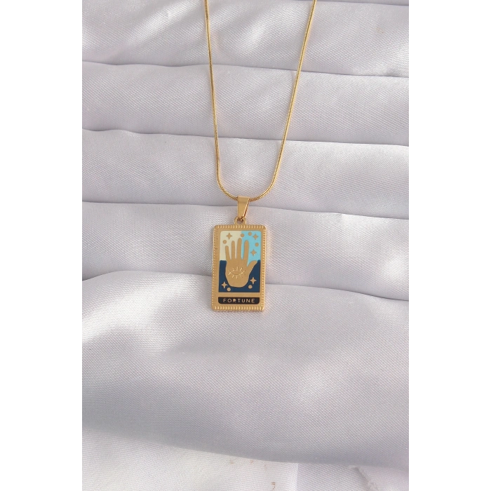 316L Çelik Gold Renk Karışık Mineli El Figür Tarot Kolye TJ-BKO9035