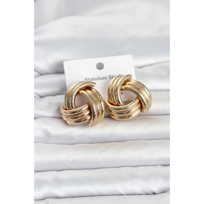 316L Çelik Gold Renk Sarmal Model Kadın Küpe TJ-BKP11841