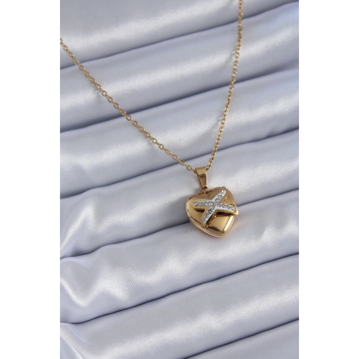 316L Çelik Gold Renk Zirkon Detay Kalp Model Kadın Kolye TJ-BKO7626
