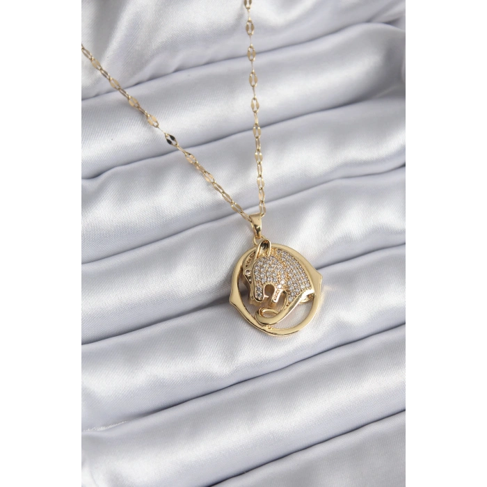 316L Çelik Gold Renk Zirkon Taşlı Jaguar Model Kadın Kolye TJ-BKO8178