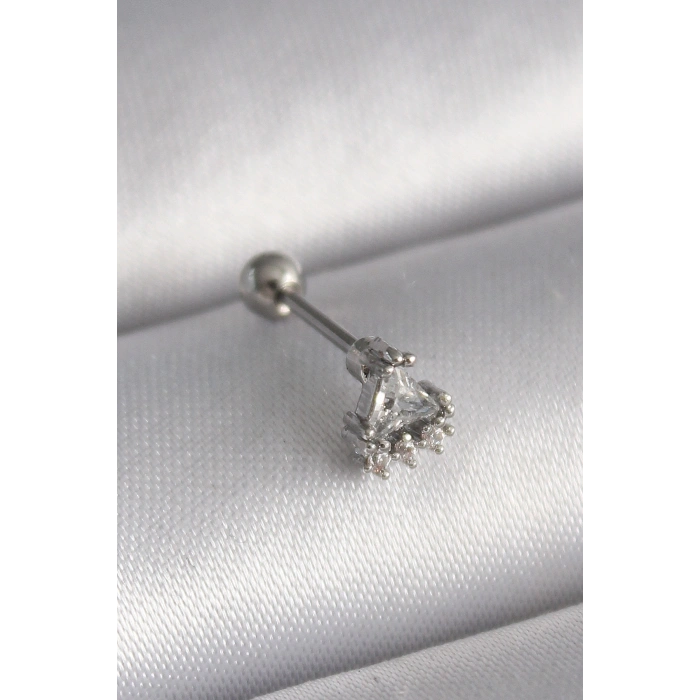 316L Çelik Gümüş Renk Üçgen Zirkon Taşlı Tragus Piercing TJ-PR1239