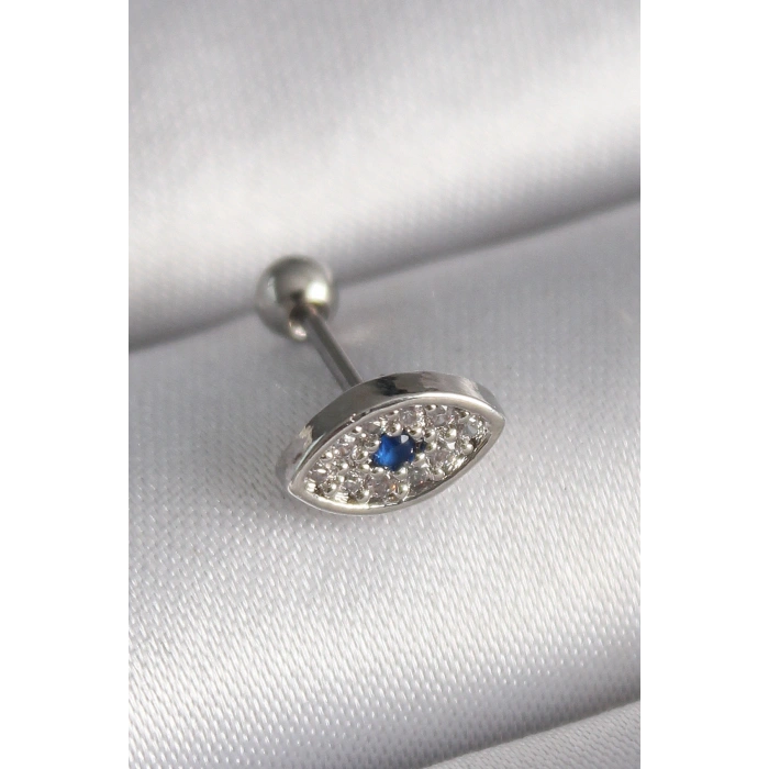 316L Çelik Gümüş Renk Zirkon Taşlı Göz Tragus Piercing TJ-PR1253