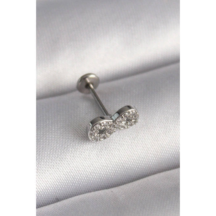 316L Çelik Gümüş Renk Zirkon Taşlı Sonsuzluk Model Tragus Piercing TJ-PR1345