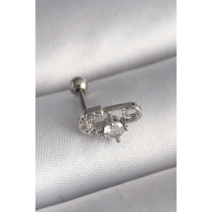 316L Çelik Gümüş Renk Zirkon Taşlı Toplu İğne Tragus Piercing TJ-PR1275