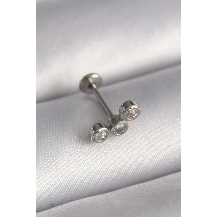 316L Çelik Gümüş Renk Zirkon Taşlı Tragus Piercing TJ-PR1349