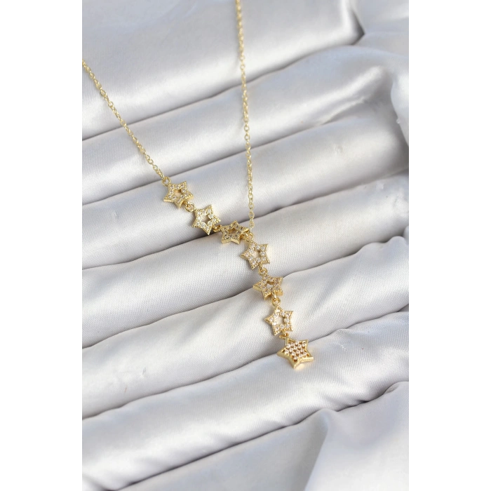 316L Çelik Yıldız Model Gold Renk Zirkon Taşlı Kadın Kolye TJ-BKO11131