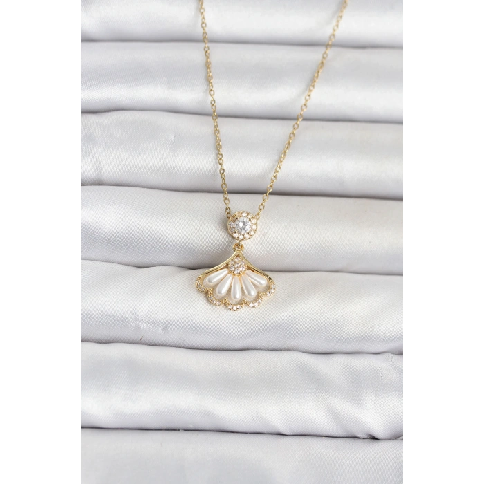 316L Çelik Zincir Gold Renk Yelpaze Model Kadın Kolye TJ-BKO11072