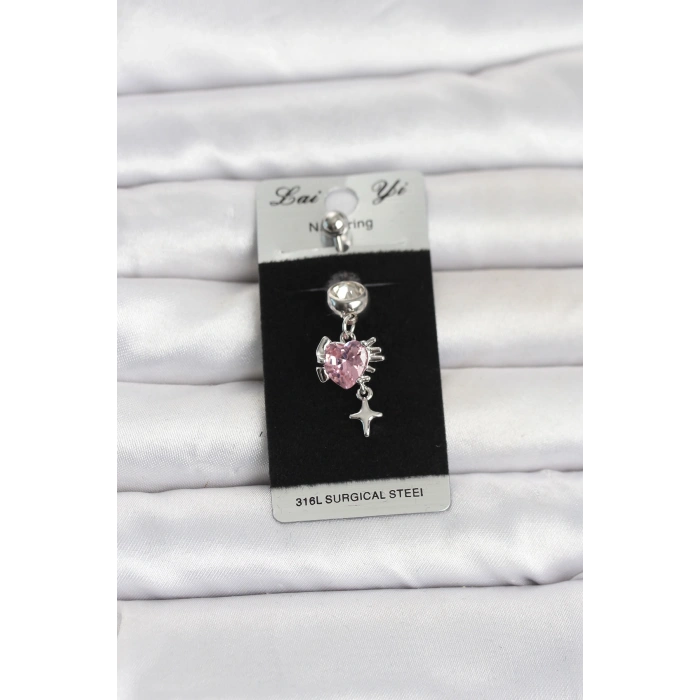 316L Cerrahi Çelik Pembe Zirkon Taşlı Model Göbek Piercing TJ-PR1408