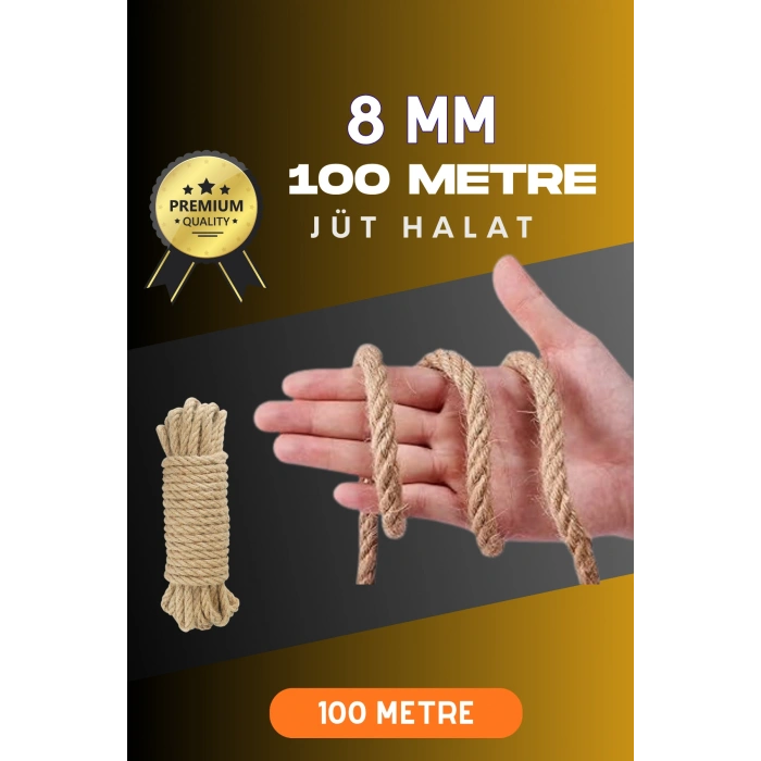 8 MM 100 Metre Jüt Halat Dekoratif Hasır İp Urgan Süs