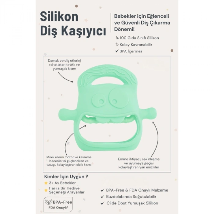 Açık Yeşil Bebek Silikon Diş Kaşıyıcı